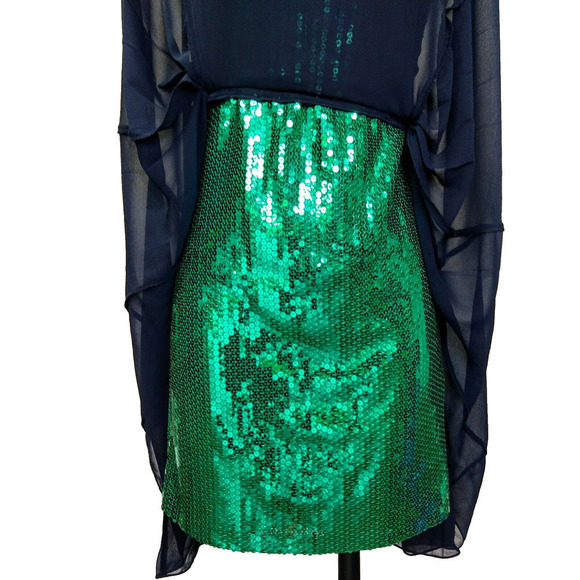 Reiss Etta Sheer Sequin Dress Size 4 New Emerald Green Blue Cocktail Formal - Picture 7 of 11